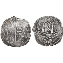 Potosi, Bolivia, cob 8 reales, 1652E post-transitional (Type VIII/B), 1-PH-6 at top, ex-Mastalir col
