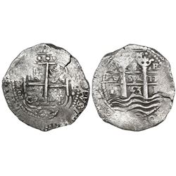 Potosi, Bolivia, cob 8 reales, 1653E, •PH• at top.