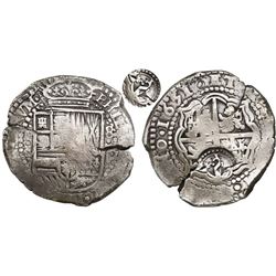 Potosi, Bolivia, cob 8 reales, 1651O, Latin 5, with crowned-L countermark on cross.