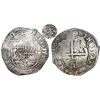 Image 1 : Potosi, Bolivia, cob 8 reales, 1651E, Latin 5, with crowned-•F• (four dots) countermark on shield.