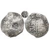 Image 1 : Potosi, Bolivia, cob 8 reales, 1651E, Latin 5, with crowned-•F• (four dots) countermark on shield.