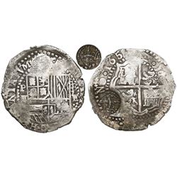 Potosi, Bolivia, cob 8 reales, 165(1)E, modern 5, with crowned-L countermark on cross.