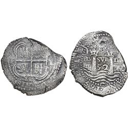 Potosi, Bolivia, cob 8 reales, 1652E post-transitional (Type VIII/B), (1-PH-6) at top, ex-Mastalir c