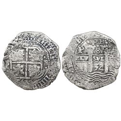 Potosi, Bolivia, cob 8 reales, 1654E, •PH• at top.