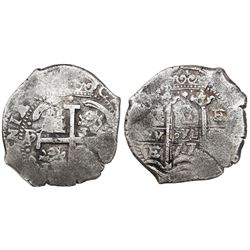 Potosi, Bolivia, cob 8 reales, 1677E.