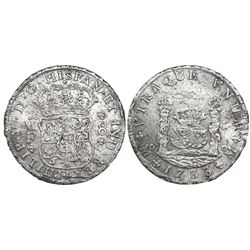 Mexico City, Mexico, pillar 8 reales, Philip V, 1733MF, small-crown variety.