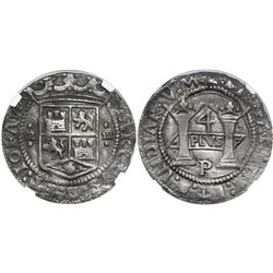 Mexico City, Mexico, 4 reales, Charles-Joanna, "Early Series," assayer P over erased Latin R at bott