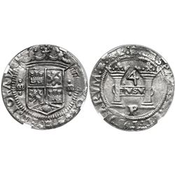 Mexico City, Mexico, 4 reales, Charles-Joanna, "Early Series," assayer P at bottom between pillars,