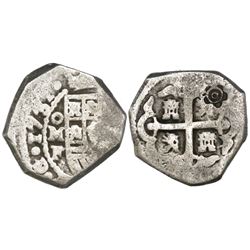 Mexico City, Mexico, cob 4 reales, 1731F, with 5-petal flower countermark for Madura Island (Sumenep