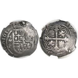Mexico City, Mexico, cob 1 real, 1612F, rare, encapsulated NGC Fine details / holed.