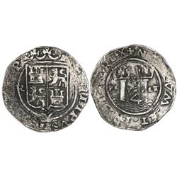 Lima, Peru, 4 reales, Philip II, assayer R (Rincon) to left, motto PL-VSV-LT/R, legends (HIS)P / N(I
