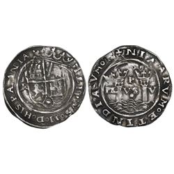 Lima, Peru, 1 real, Philip II, assayer R (Rincon) to left, dot below motto PL-VS-V, legends HISPANIA