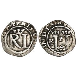 Lima, Peru, 1/2 real, Philip II, assayer R (Rincon) to left, obverse legend ending in HISP-.