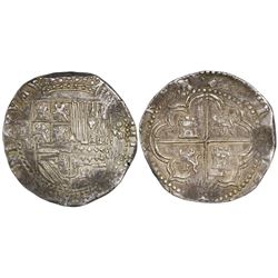 Potosi, Bolivia, cob 8 reales, Philip II, assayer B (3rd period).