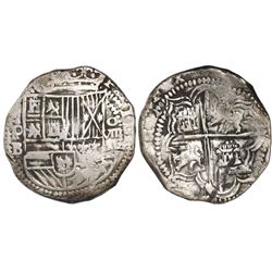 Potosi, Bolivia, cob 8 reales, Philip II, assayer B (5th period).