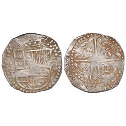 Potosi, Bolivia, cob 8 reales, Philip IV, assayer P/T (1628), ex-Panama hoard.