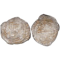 Potosi, Bolivia, cob 8 reales, 1629T, denomination •8•, heavy-dot border on obverse, fine-dot border