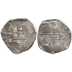 Potosi, Bolivia, cob 8 reales, Philip IV, assayer TR (late 1630s).