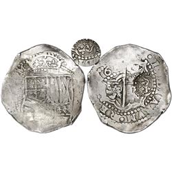 Potosi, Bolivia, cob 8 reales, 165(1)O, modern 5, with crowned-L countermark on cross.