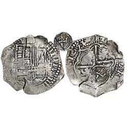 Potosi, Bolivia, cob 8 reales, 1651O, Latin 5, crowned-L countermark on cross, from the Capitana (16