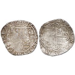 Potosi, Bolivia, cob 4 reales, Philip II, assayer B (3rd period, late style).