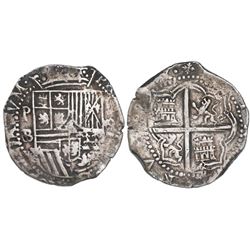 Potosi, Bolivia, cob 4 reales, Philip II, assayer B (4th period).