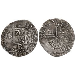 Potosi, Bolivia, cob 1/2 real, Philip II, assayer B/L below monogram (1st period), mintmark P to lef