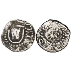 Potosi, Bolivia, cob 1/4 real, Philip III, no assayer, shield around castle, small lion without shie