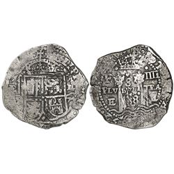 Potosi, Bolivia, cob 8 reales, (16)52E transitional Type IV, from the Capitana (1654).