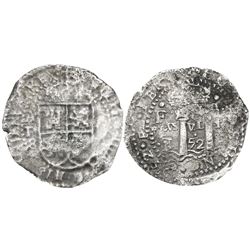 Potosi, Bolivia, cob 8 reales, 1652E transitional Type V (very rare variety), from the Maravillas (1