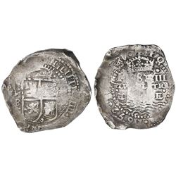 Potosi, Bolivia, cob 8 reales, 1652E transitional Type V (very rare variety), Plate Coin in CT.