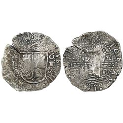 Potosi, Bolivia, cob 8 reales, 1652E transitional Type VII (very rare variety), from the Capitana (1