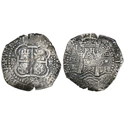 Potosi, Bolivia, cob 8 reales, 1652E post-transitional (transitional Type VIII/B), 1-PH-6 at top, Ro