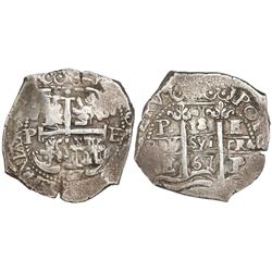 Potosi, Bolivia, cob 8 reales, 1667E, Charles II.