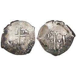 Potosi, Bolivia, cob 8 reales, 1672E.
