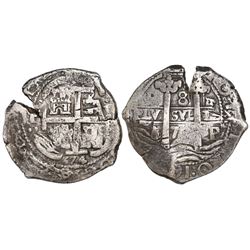 Potosi, Bolivia, cob 8 reales, 1674E.