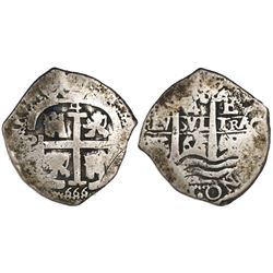 Potosi, Bolivia, cob 4 reales, 1666E.