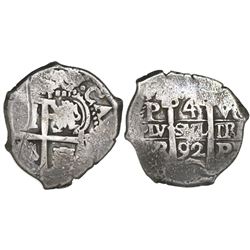 Potosi, Bolivia, cob 4 reales, 1692VR.