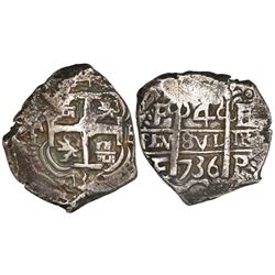 Potosi, Bolivia, cob 4 reales, 1736E.