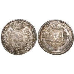 Brazil (Bahia mint), 960 reis, Joao VI, 1820-B, "BARS" variety, struck over a Lima, Peru, bust 8 rea