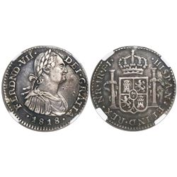 Bogota, Colombia, bust 1 real, Ferdinand VII (bust of Charles IV), 1818FJ, encapsulated NGC XF 40, f