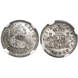 Popayan, Colombia, bust 1/2 real, Ferdinand VII (bust of Charles IV), 1810JF, encapsulated NGC MS 61