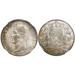France (Paris mint), 5 francs, Charles X, 1827-A, encapsulated NGC MS 61, finest known in NGC census