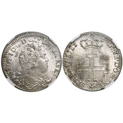 Lorraine, France (under German States), teston, Leopold I, 1713, encapsulated NGC MS 64, finest know