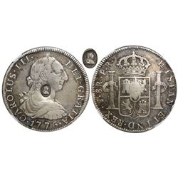 Great Britain (London, England), 1 dollar, oval George III countermark (1797-99) on a Potosi, Bolivi