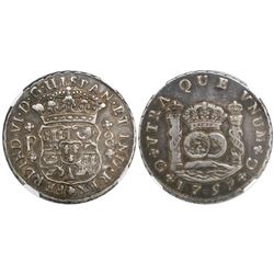 Guatemala, pillar 8 reales, Ferdinand VI, 1759P, encapsulated NGC VF 25.