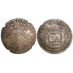 Guatemala, pillar 4 reales, Ferdinand VI, 1758J, encapsulated NGC VF 20, tied for finest known in NG