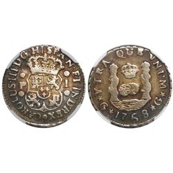 Guatemala, pillar 1 real, Charles III, 1768P, encapsulated NGC F details / surface hairlines, probab