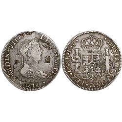 Chihuahua, Mexico, bust 8 reales, Ferdinand VII, 1818RP, struck over a Chihuahua cast bust 8 reales
