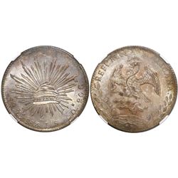 Zacatecas, Mexico, cap-and-rays 8 reales, 1883/2JS, encapsulated NGC MS 63, finest known in NGC cens